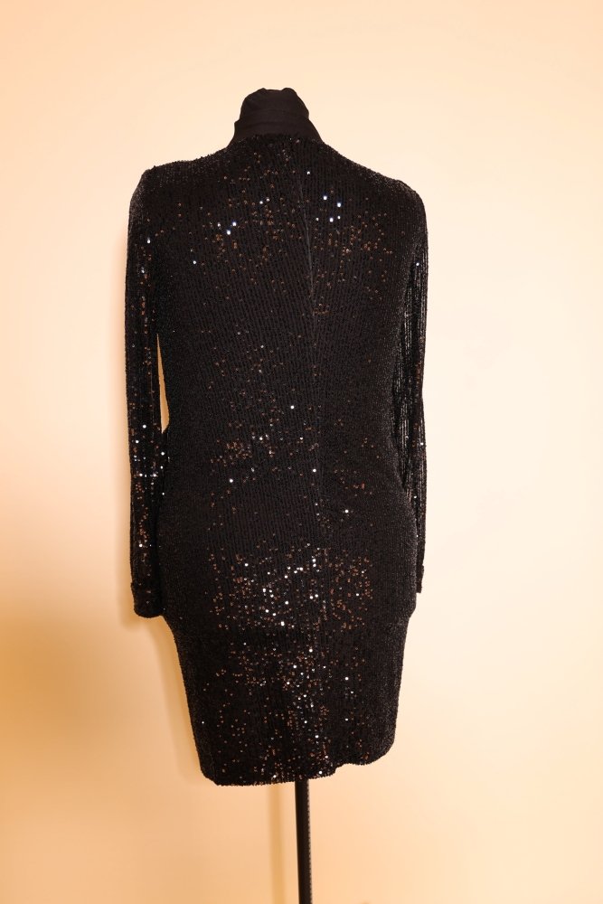 Second Hand kurzes Paillettenkleid mit langen Ärmeln, schwarz - Dein Kleiderladen