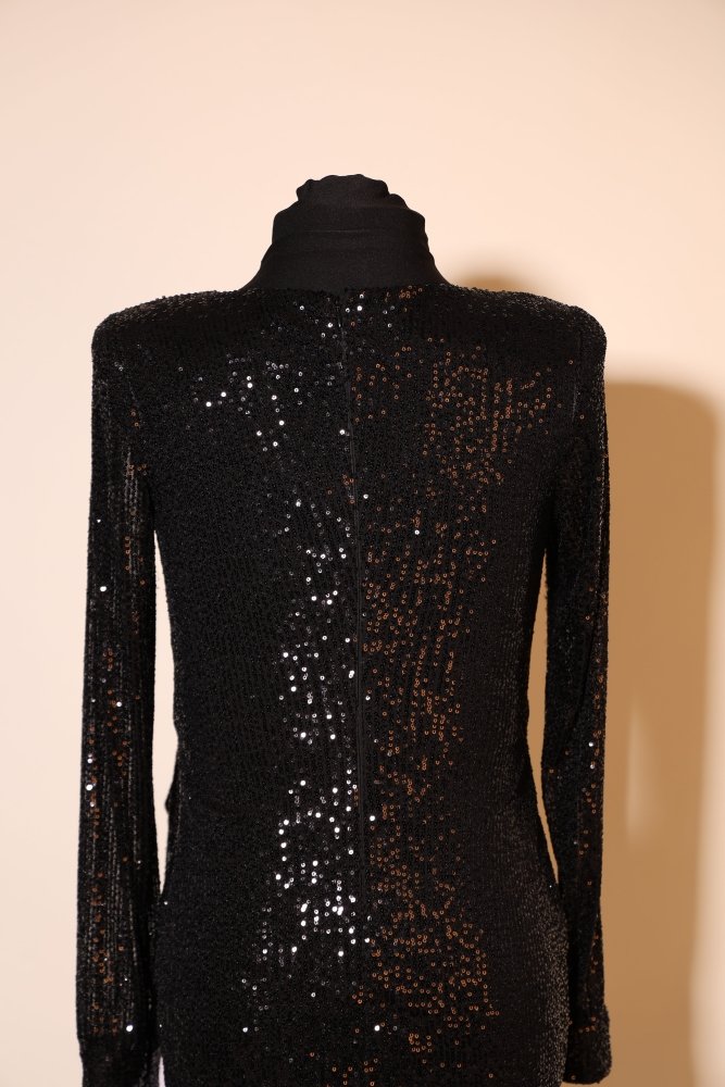 Second Hand kurzes Paillettenkleid mit langen Ärmeln, schwarz - Dein Kleiderladen