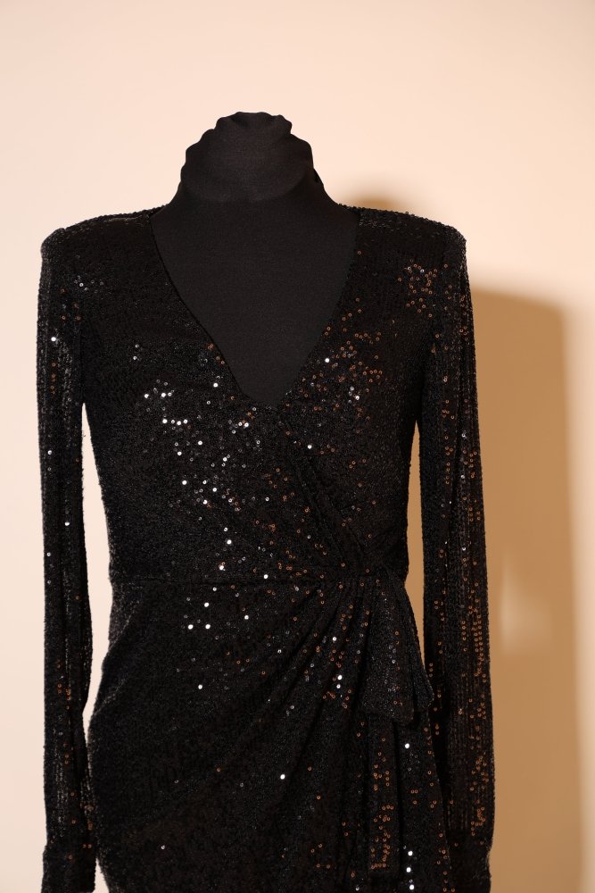 Second Hand kurzes Paillettenkleid mit langen Ärmeln, schwarz - Dein Kleiderladen