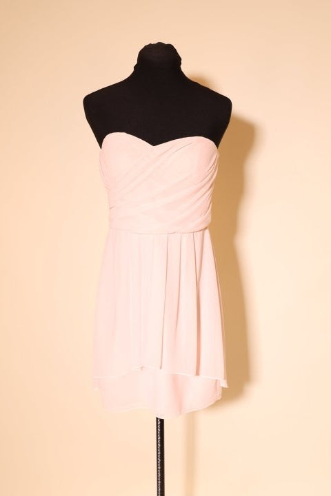 Second Hand kurzes trägerloses Chiffonkleid, rosa - Dein Kleiderladen