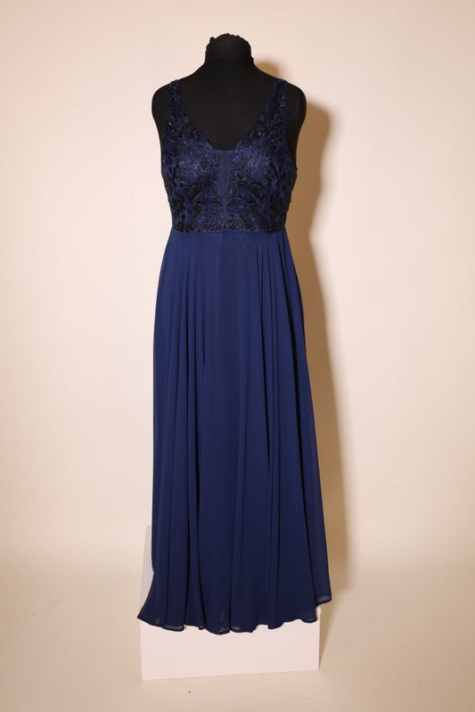 Second Hand Langes Kleid mit floraler Spitze, dunkelblau - Dein Kleiderladen