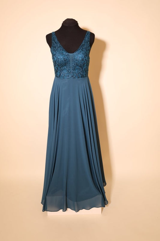 Second Hand langes Kleid mit floraler Spitze, petrol - Dein Kleiderladen