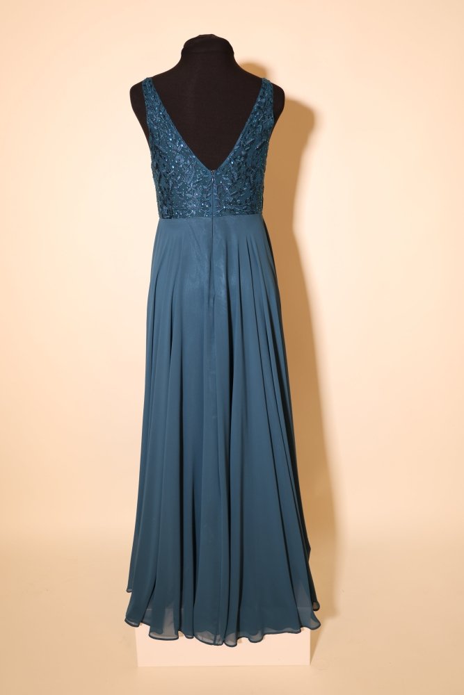 Second Hand langes Kleid mit floraler Spitze, petrol - Dein Kleiderladen