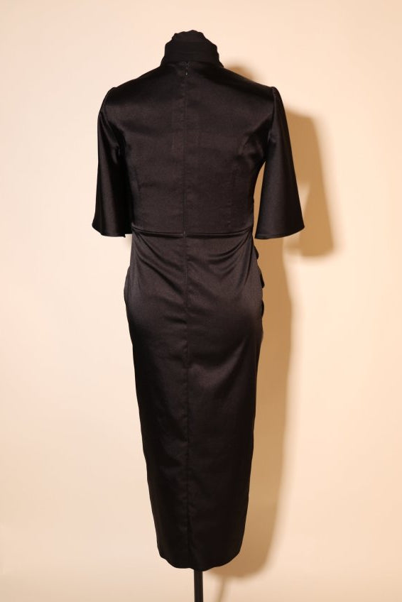 Second Hand Midi - Satinkleid mit eleganten Raffungen, schwarz - Dein Kleiderladen