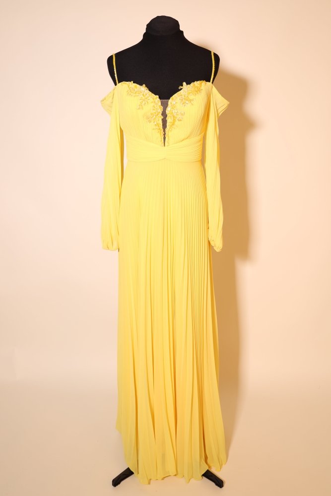 Second Hand Plisseekleid mit langen Ärmeln, gelb - Dein Kleiderladen