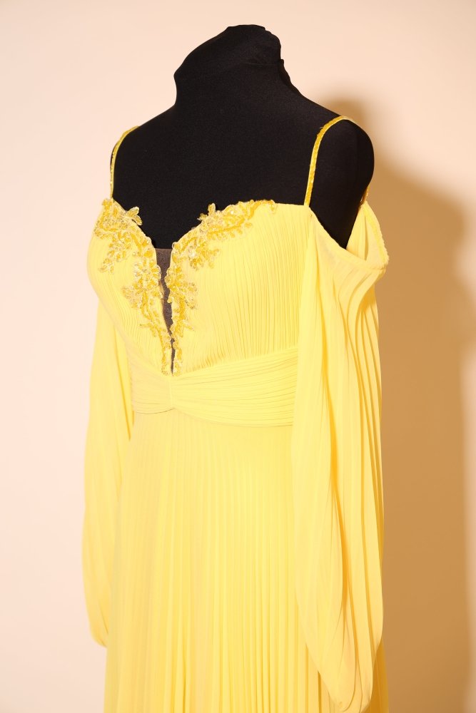 Second Hand Plisseekleid mit langen Ärmeln, gelb - Dein Kleiderladen