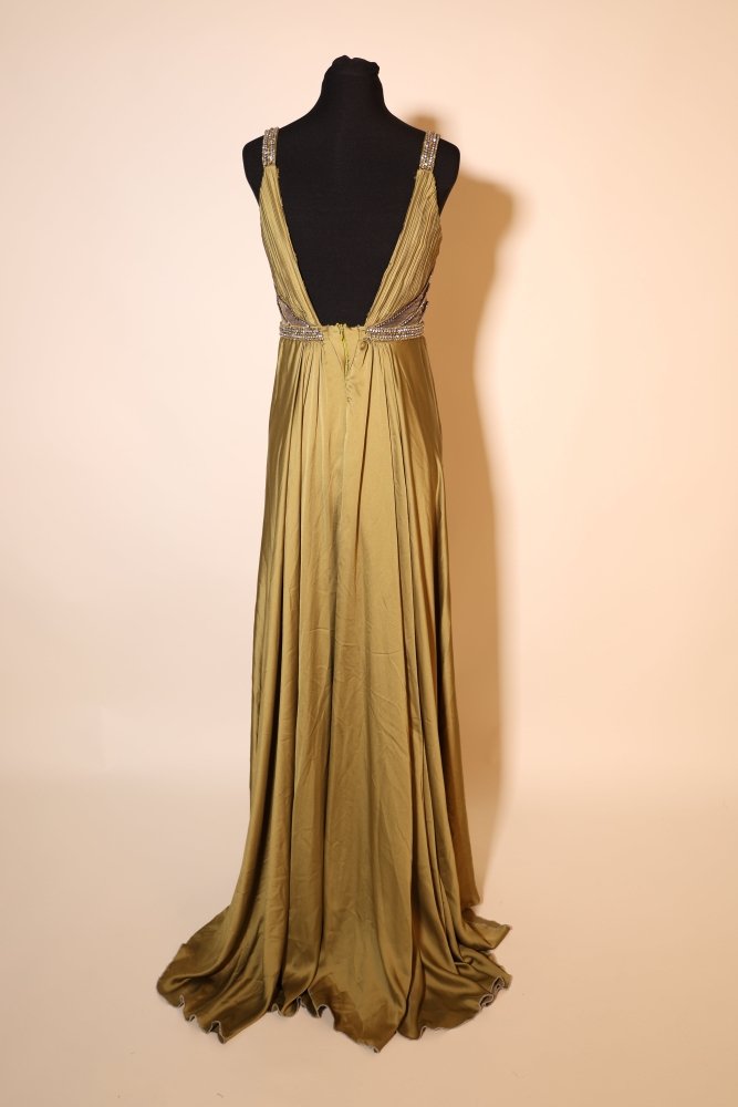 Second Hand Satinkleid mit eleganten Cutouts, kaki - Dein Kleiderladen