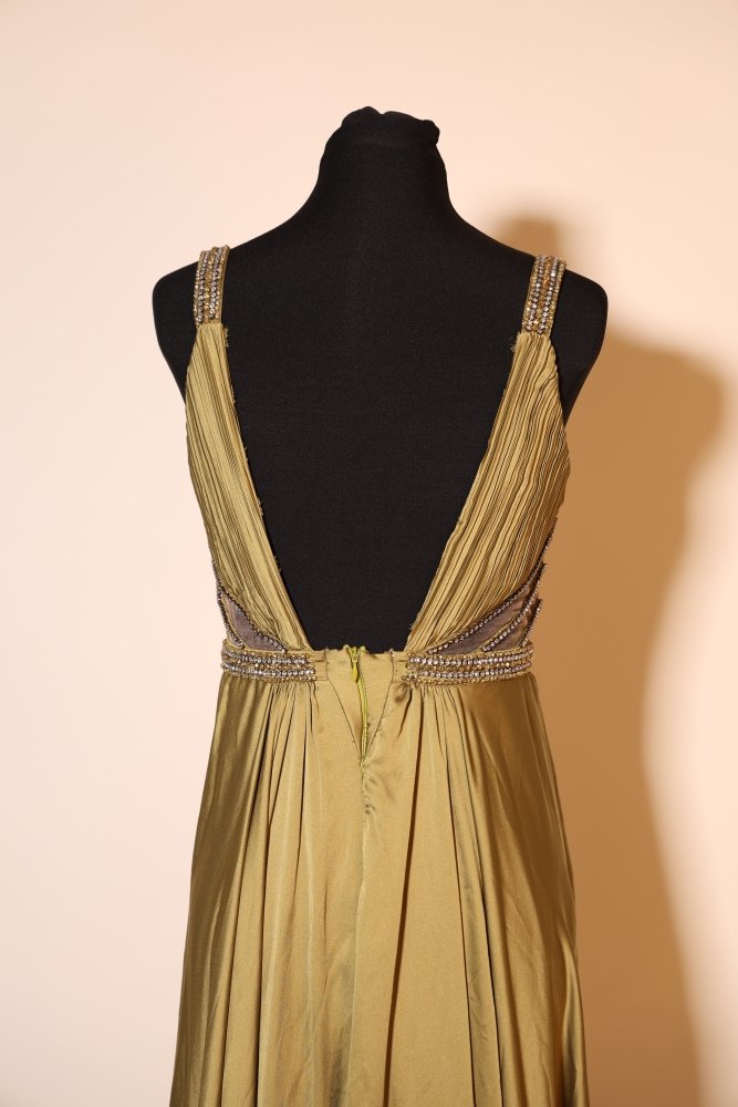 Second Hand Satinkleid mit eleganten Cutouts, kaki - Dein Kleiderladen
