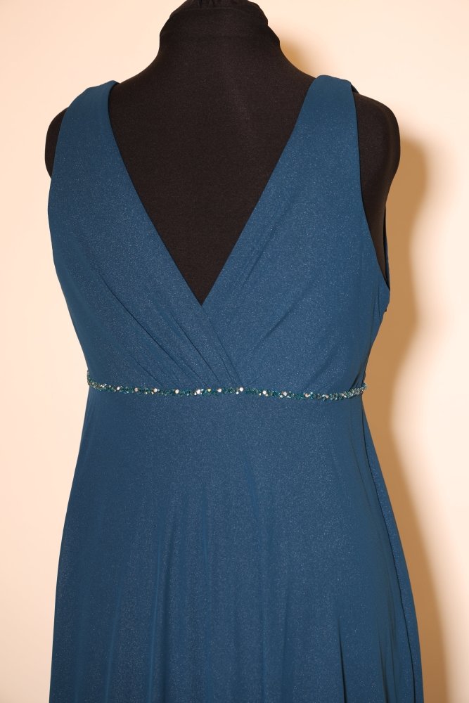 Second Hand schimmerndes Abendkleid mit Glitzergürtel, petrol - Dein Kleiderladen