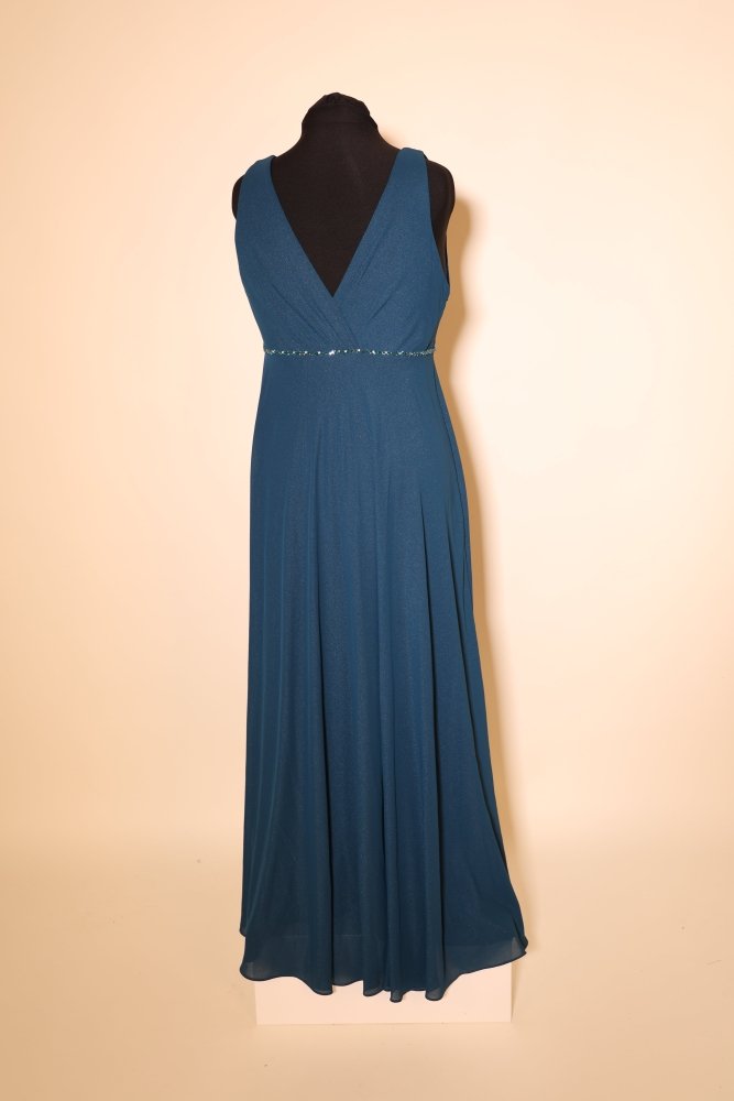 Second Hand schimmerndes Abendkleid mit Glitzergürtel, petrol - Dein Kleiderladen
