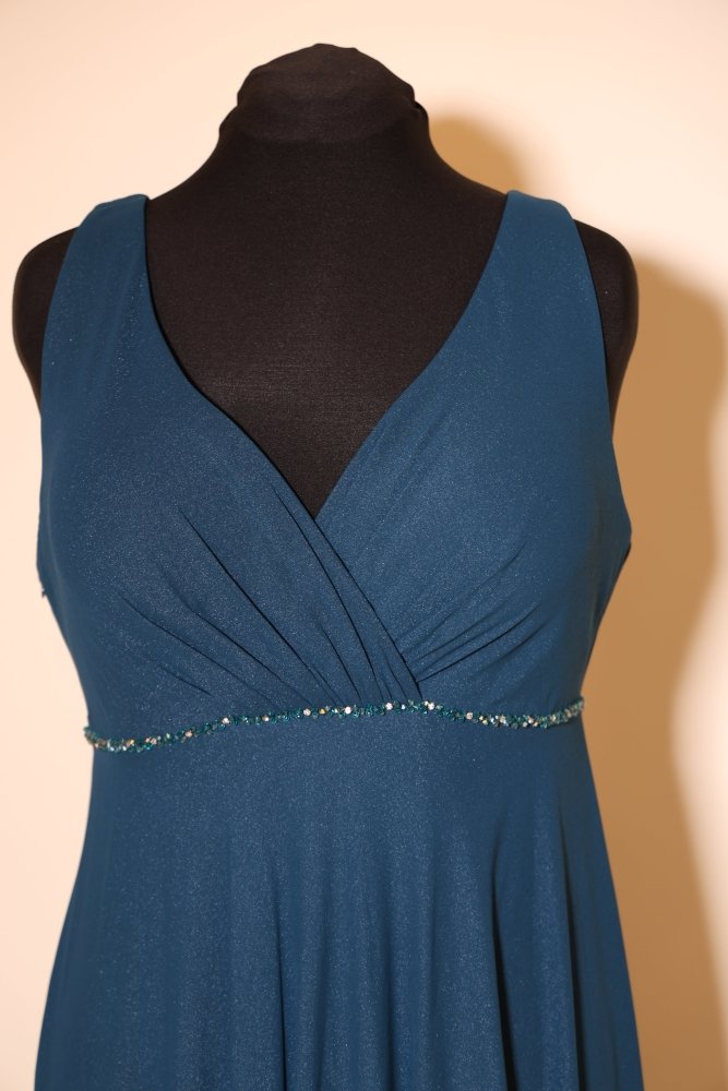 Second Hand schimmerndes Abendkleid mit Glitzergürtel, petrol - Dein Kleiderladen