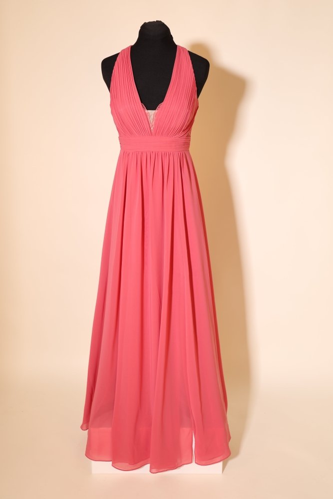 Second Hand schlichtes Chiffonkleid mit besonderem Rückenausschnitt, pink - Dein Kleiderladen