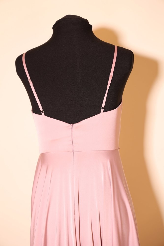 Second Hand schlichtes Satinkleid mit V - Ausschnitt, rosa - Dein Kleiderladen