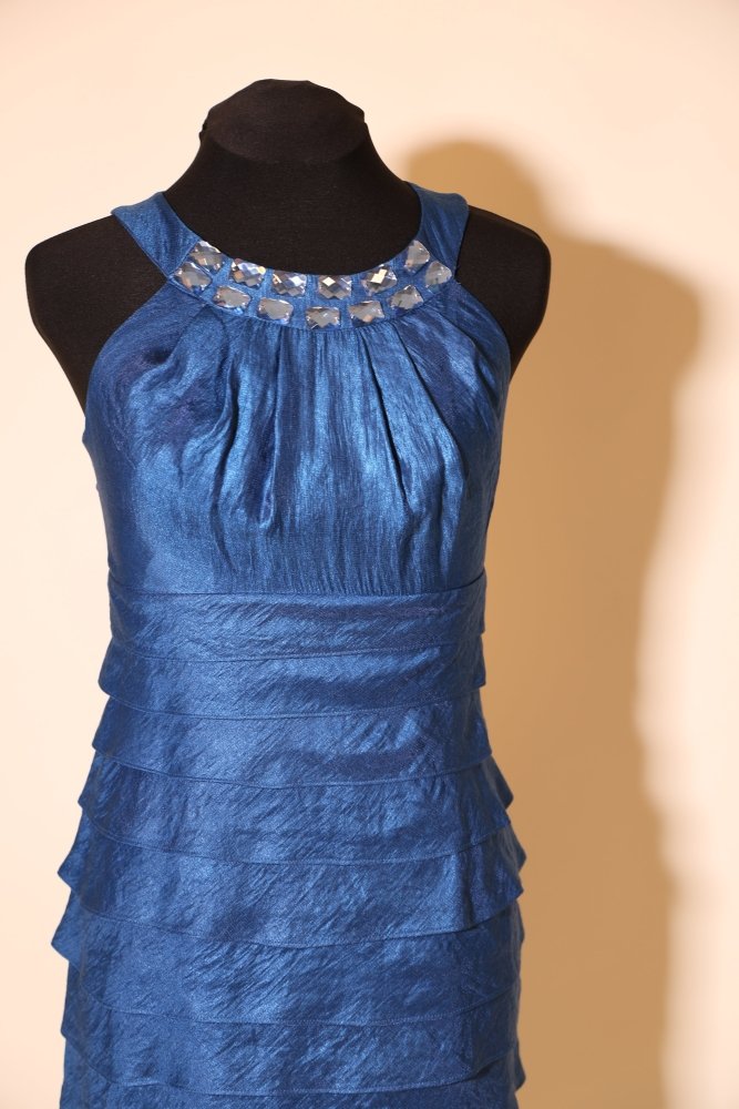 Second Hand Stufenkleid mit Glitzersteinen, royalblau - Dein Kleiderladen