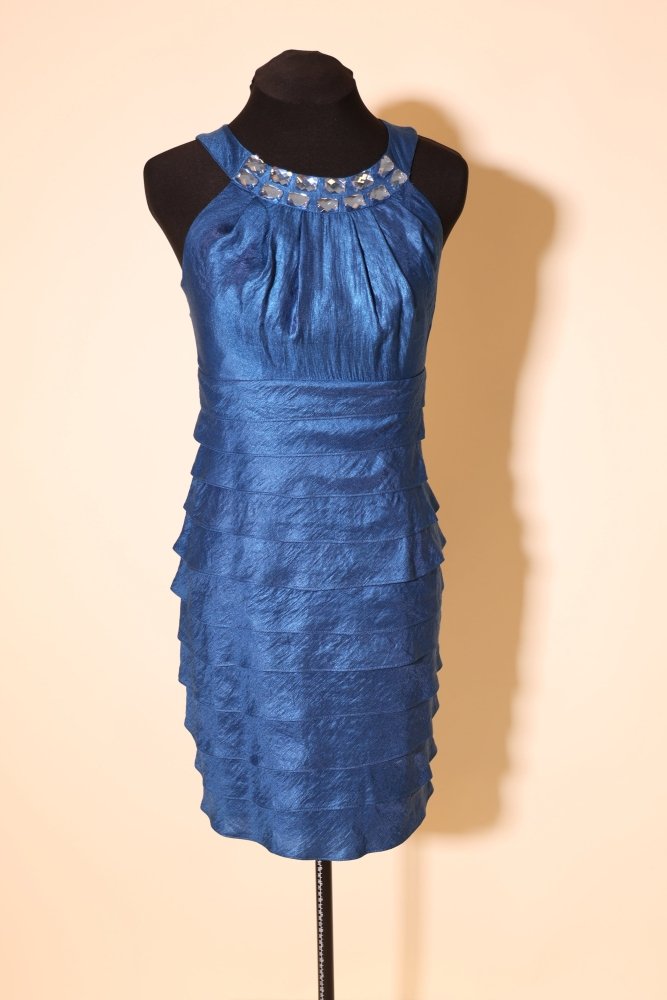 Second Hand Stufenkleid mit Glitzersteinen, royalblau - Dein Kleiderladen