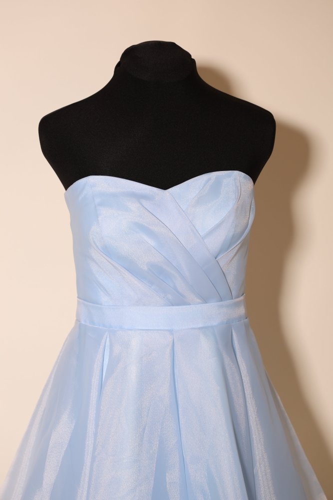 Second Hand trägerloses Cocktailkleid mit Wickel - Bustier und ausgestelltem Rock, hellblau - Dein Kleiderladen