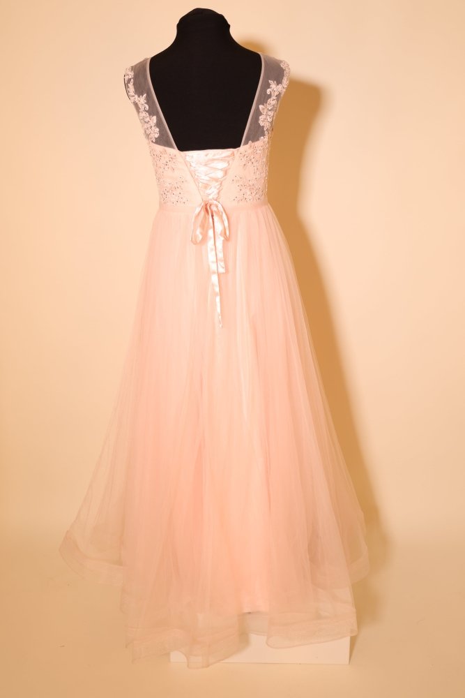 Second Hand Tüllkleid mit Glitzergürtel und Schnürung, hellrosa - Dein Kleiderladen