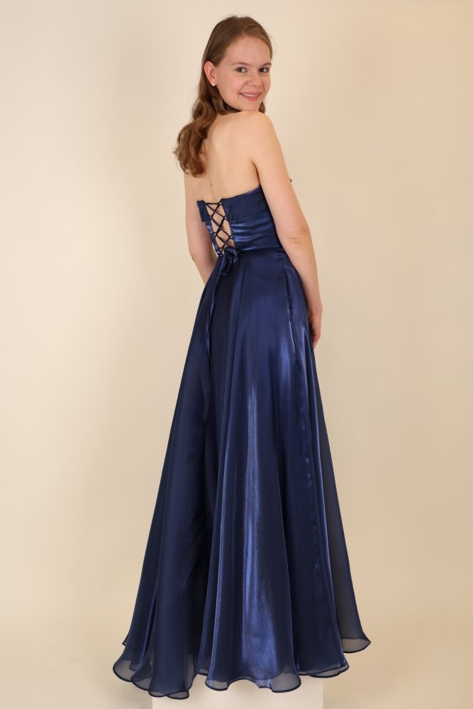 Trägerloses Abendkleid mit Rückenschnürung und Taschen, dunkelblau - Dein Kleiderladen