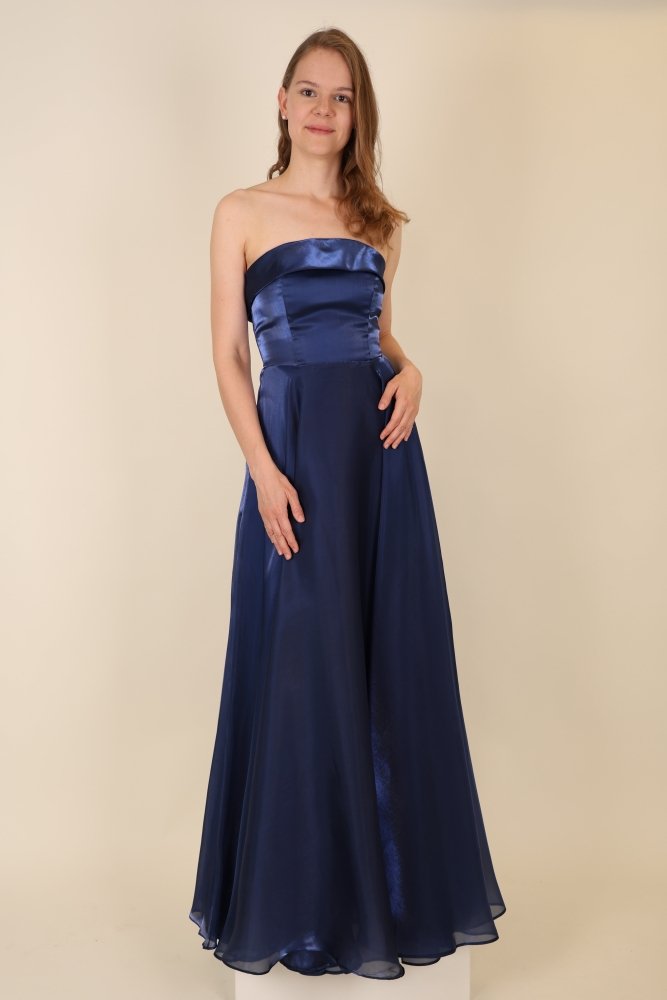 Trägerloses Abendkleid mit Rückenschnürung und Taschen, dunkelblau - Dein Kleiderladen
