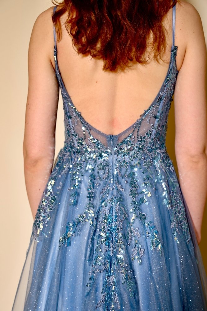 Tüllkleid mit tailliertem Spitzen - und Paillettenoberteil, lavendelblau - Dein Kleiderladen
