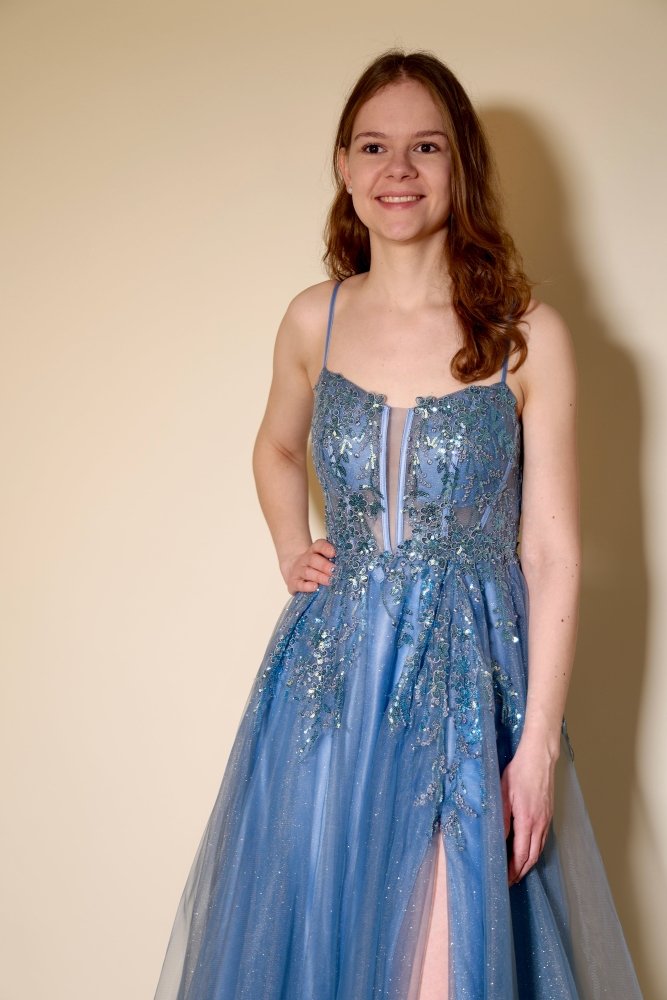 Tüllkleid mit tailliertem Spitzen - und Paillettenoberteil, lavendelblau - Dein Kleiderladen