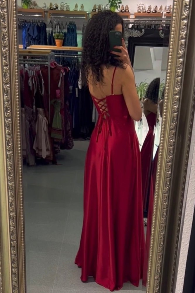Ballkleid aus Satin mit Corsage & Schnürung, bordeaux - Dein Kleiderladen