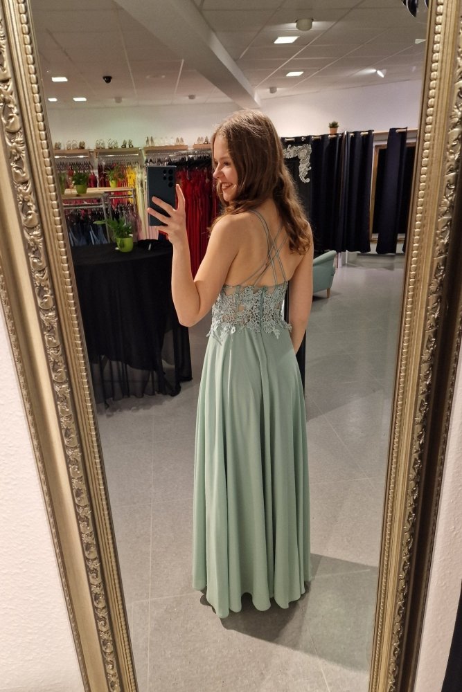 Ballkleid mit besticktem Korsett & Schlitz, mint - Dein Kleiderladen