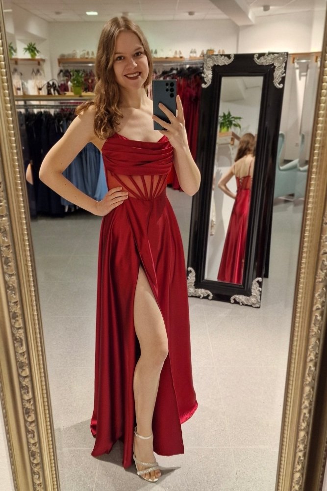 Ballkleid - Abendkleid mit Schnürung, dunkelrot - Dein Kleiderladen