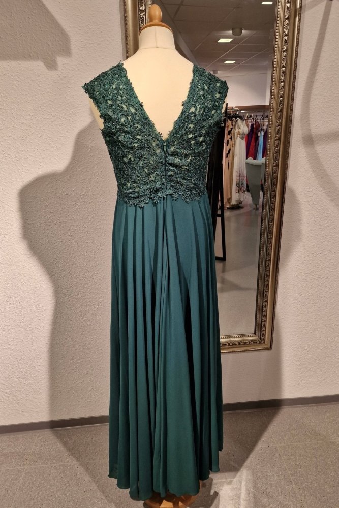 Ballkleid mit breiten Trägern und funkelnder Spitze, dunkelgrün - Dein Kleiderladen