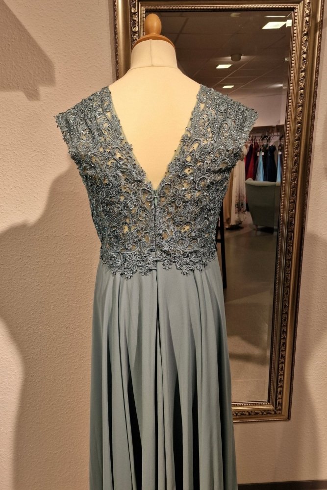 Ballkleid mit breiten Trägern und funkelnder Spitze, hellblau - Dein Kleiderladen