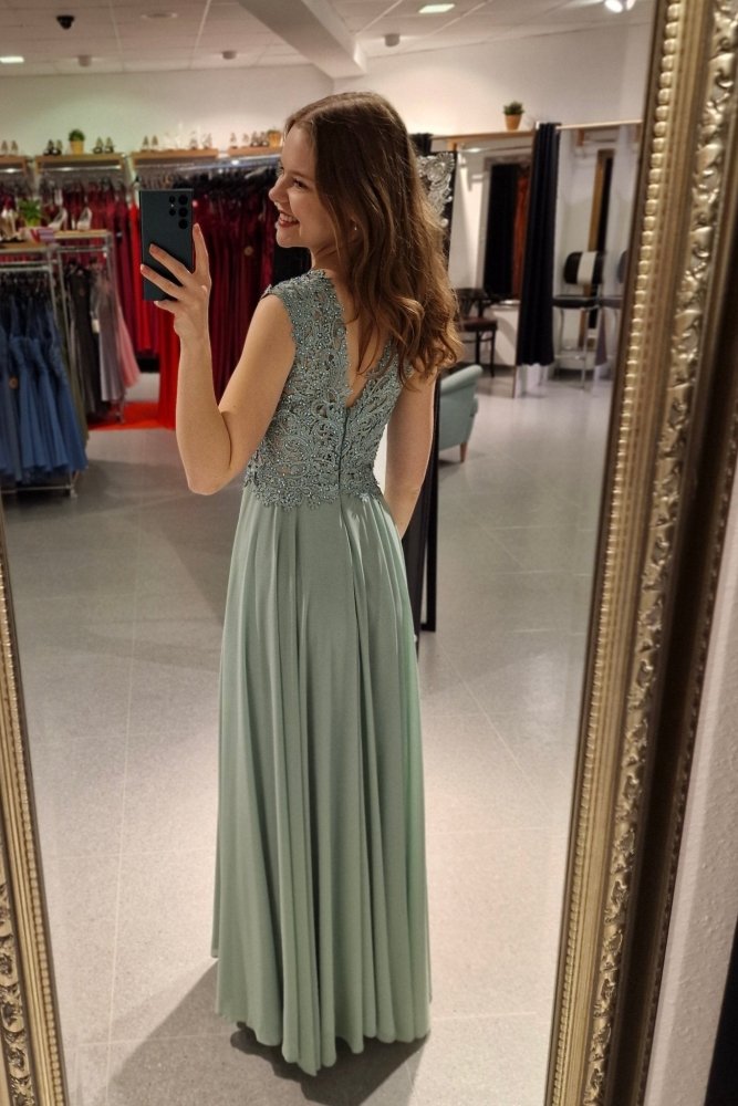 Ballkleid mit breiten Trägern und funkelnder Spitze, hellgrün - Dein Kleiderladen