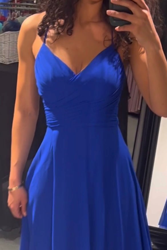 Ballkleid mit Schlitz und tiefer Schnürung, königsblau - Dein Kleiderladen