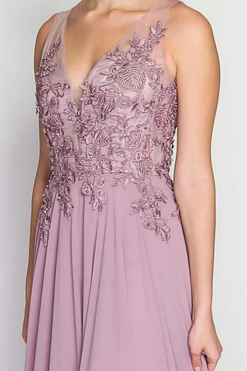 Bodenlanges Kleid mit floraler Spitze, altrosa - Dein Kleiderladen