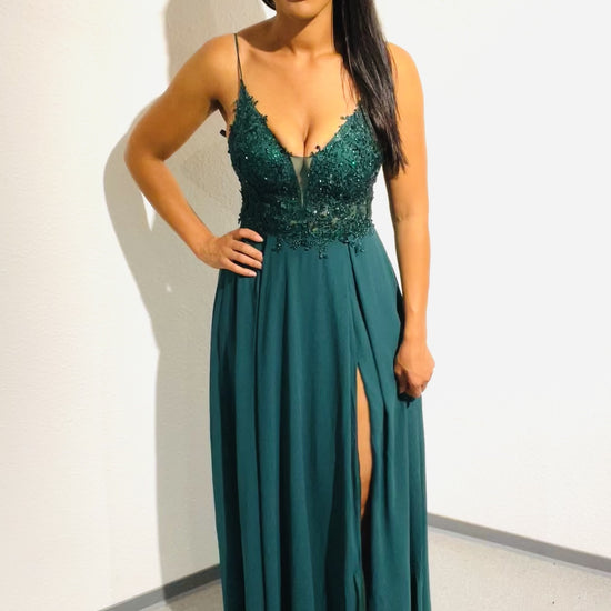elegantes Ballkleid, dunkelgrün - Dein Kleiderladen