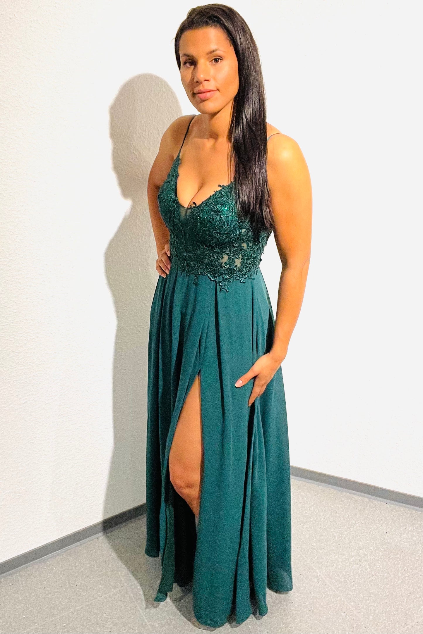 elegantes Ballkleid, dunkelgrün - Dein Kleiderladen