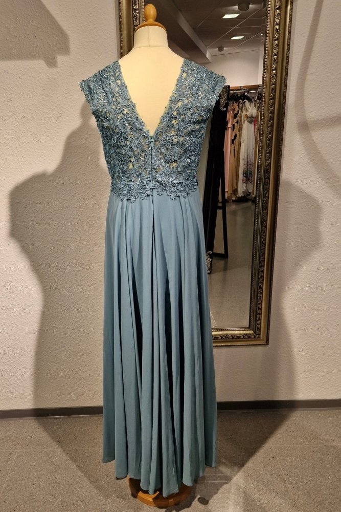 Ballkleid mit breiten Trägern und funkelnder Spitze, hellblau - Dein Kleiderladen