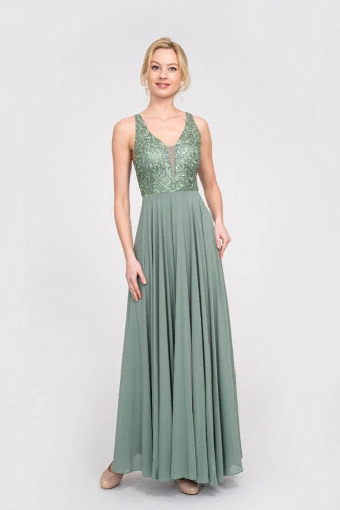 Langes Kleid mit floraler Spitze, hellgrün/salbei - Dein Kleiderladen