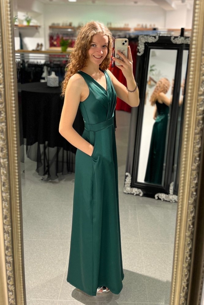 Satin-Jumpsuit, dunkelgrün - Dein Kleiderladen