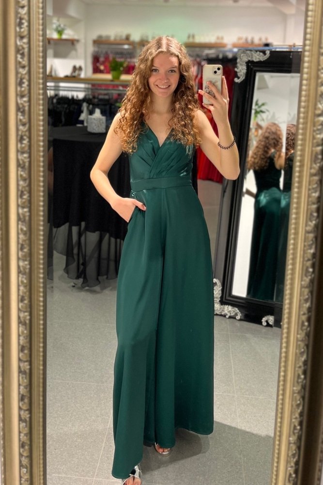 Satin-Jumpsuit, dunkelgrün - Dein Kleiderladen