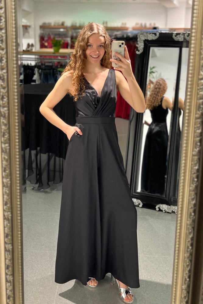 Satin-Jumpsuit, schwarz - Dein Kleiderladen