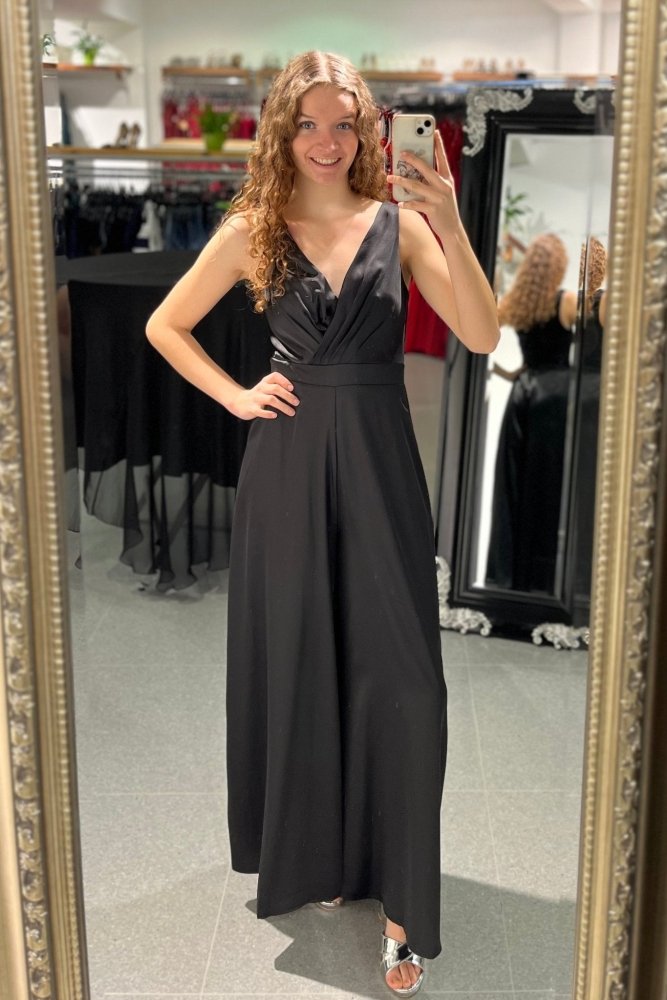 Satin-Jumpsuit, schwarz - Dein Kleiderladen