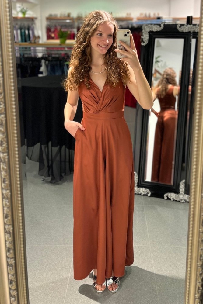 Satin-Jumpsuit, terracotta - Dein Kleiderladen